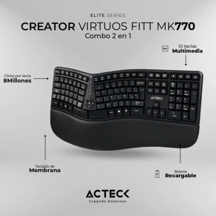 Combo Acteck 2 En 1 Teclado Ergonomico Mouse Vertical 2.4 Color del mouse Negro Color del teclado Negro_1