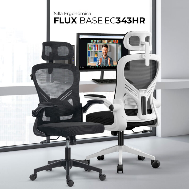 Silla De Oficina Flux Base Ec343hr Hasta 100 Kg Inclin 120° Marco Negro Malla_1