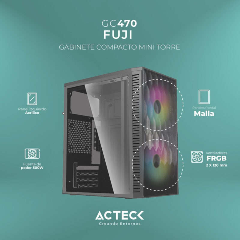 Gabinete Acteck Fuji Gc470 Mini Torre Negro 500w_1