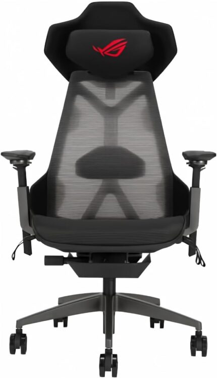 ASUS ROG Destrier Ergo - Silla para Juegos, futurista Cyborg estética, ajustes de Asiento versátiles, Modo de Soporte de Brazo móvil, Panel acústico, Marco de Aluminio, Malla Transpirable y cómoda_0