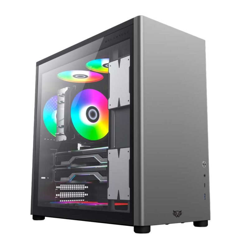 Balam Rush Gabinete Gamer Media Torre Eris Special GM985 / MAX MB ATX / 1xUSB 3.0 + 1x USB TipoC/Laterales Cristal + Frente Solido + Full Color Box/Gris_0