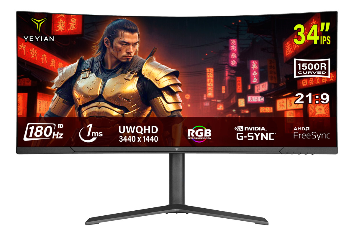 Monitor Gamer Curvo Yeyian Elysium34 34" 3440x1440 Ultra Wide Quad Hd, Panel Ips, 1ms, 180hz, Freesync, Hdmi/displayport, Negro, Ymc-ip434-p2_0 Monitor Gamer Curvo Yeyian Elysium34 34" 3440x1440 Ultra Wide Quad Hd, Panel Ips, 1ms, 180hz, Freesync, Hdmi/displayport, Negro, Ymc-ip434-p2_0