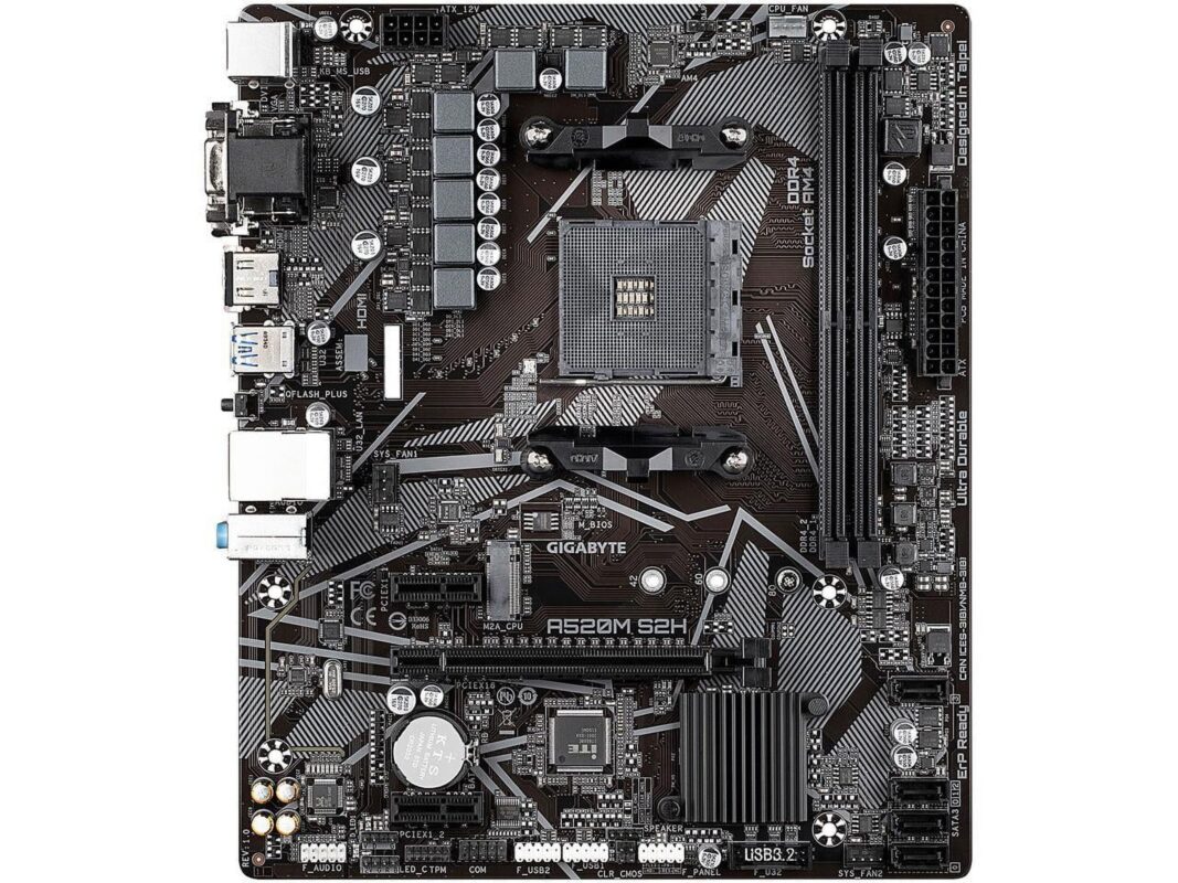 Gigabyte A520M S2H - Placa madre con AMD Ryzen AM4, MicroATX, 4+3 fases digital PWM, Gigabyte Gaming GbE LAN, NVMe PCIe 3.0 x4 M.2/3 interfaces de visualización, Q-Flash Plus, RGB Fusion 2.0_0