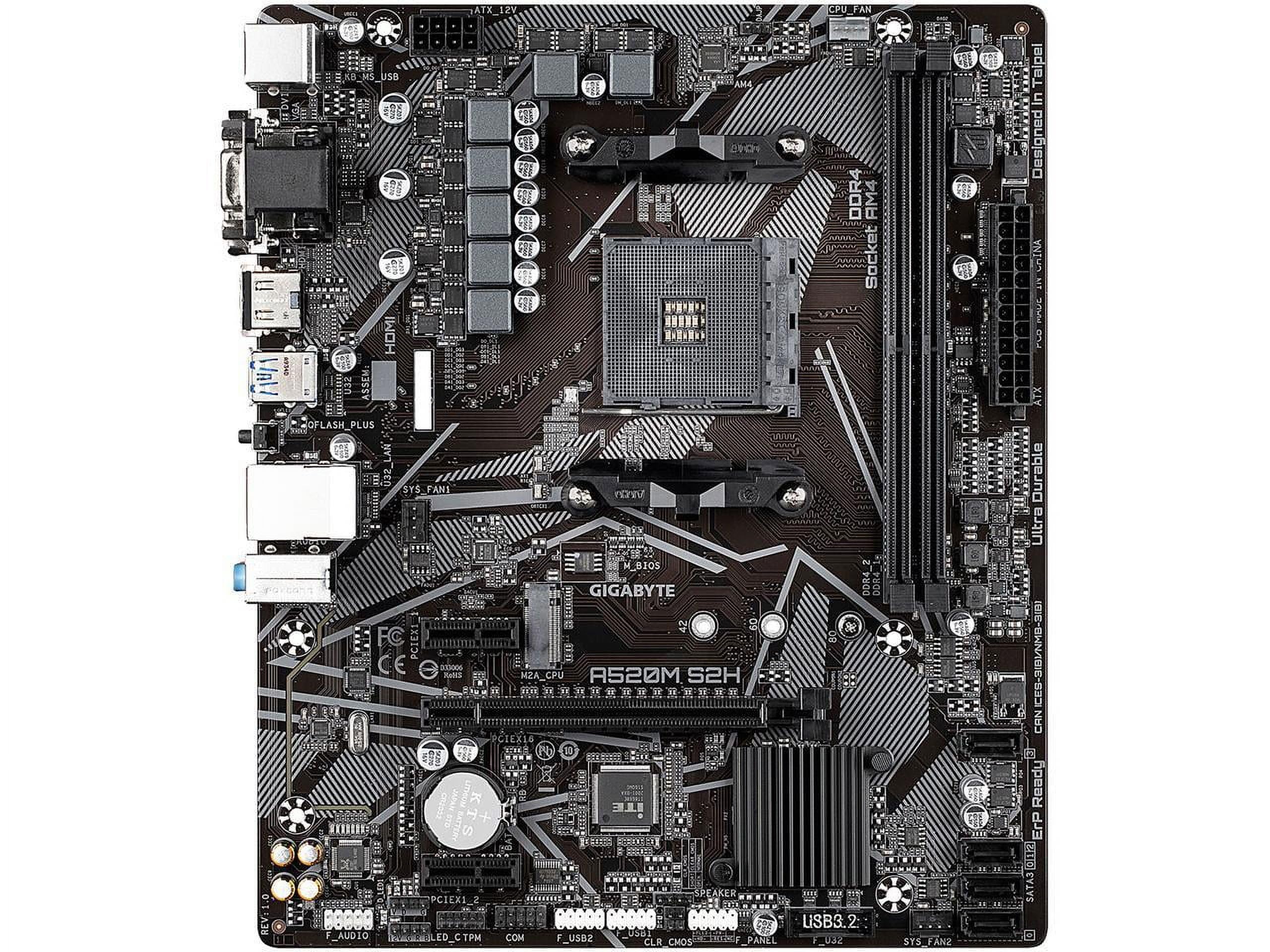 Gigabyte A520M S2H - Placa madre con AMD Ryzen AM4, MicroATX, 4+3 fases digital PWM, Gigabyte Gaming GbE LAN, NVMe PCIe 3.0 x4 M.2/3 interfaces de visualización, Q-Flash Plus, RGB Fusion 2.0_0 Gigabyte A520M S2H - Placa madre con AMD Ryzen AM4, MicroATX, 4+3 fases digital PWM, Gigabyte Gaming GbE LAN, NVMe PCIe 3.0 x4 M.2/3 interfaces de visualización, Q-Flash Plus, RGB Fusion 2.0_0