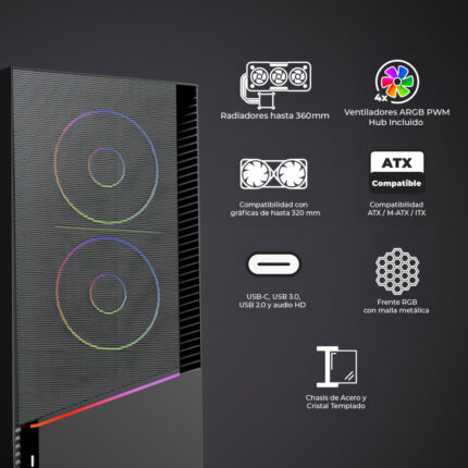 Gabinete Yeyian Gaming Ycm-apela-m1 Negro Mini Tower_1