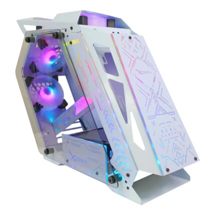 Gabinete Gamer Micro Tower Xzeal IR02 M-ATX Panel Izq. Vidrio + Panel Der. Vidrio + Metal 1xUSB1.0 + 1xUSD3.0 + 3.5 mm + 4 ARGB Fans + 1 HUB Blanco con RGB_0