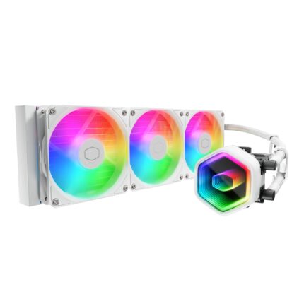 Cooler Master 360 Core II - Enfriador líquido de CPU blanca, bomba de doble cámara, iluminación aRGB personalizable, sin mantenimiento, funcionamiento silencioso, fácil instalación, AMD Ryzen 9 AM5|4_0