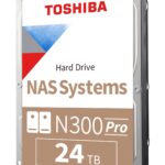 Toshiba N300 Pro 24TB NAS de Gran tamaño (hasta 24 bahías) Disco Duro Interno de 3.5 Pulgadas - hasta 550 TB/año Velocidad de Carga de Trabajo CMR SATA 6 GB/s 7200 RPM 1.0 GB caché - HDWG82EXZSTB_0