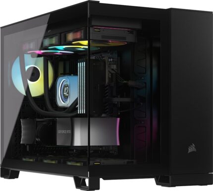 CORSAIR iCUE Link 2500X RGB Pequeña-Torre mATX Caja de PC de Doble Cámara  Cristal Templado Panorámico  Compatible Placa Base Conexión Inversa  2X Ventiladores CORSAIR RX120 RGB Incluidos  Negro_0