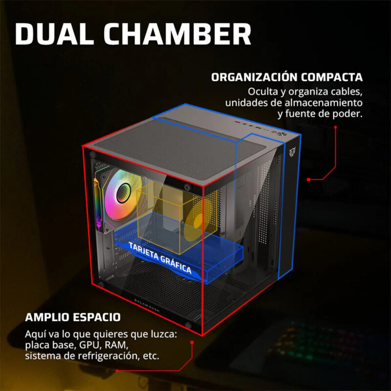 Gabinete Gamer Balam Rush Tank Glow Mini 3500 Micro Atx Mini Torre 3 Fan Argb Cristal Templado Frente Cristal Negro Br-943871_1