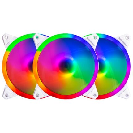 Balam Rush Kit 3 Ventiladores Gamer EOLOX BLAZE EX30KW 120mm ARGB DiseÃ±o Circular Borde LED Rainbow 1200RPM Blanco Molex BR-938013_0