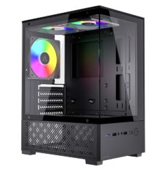 Acteck Panorak GC600 Gabinete Mini Torre Compacto, M-ATX, Panel Lateral y Frontal de Cristal, 3 Ventiladores FRGB 120mm, 1 Puerto USB 3.0, 1 Puerto USB 2.0, Negro_0