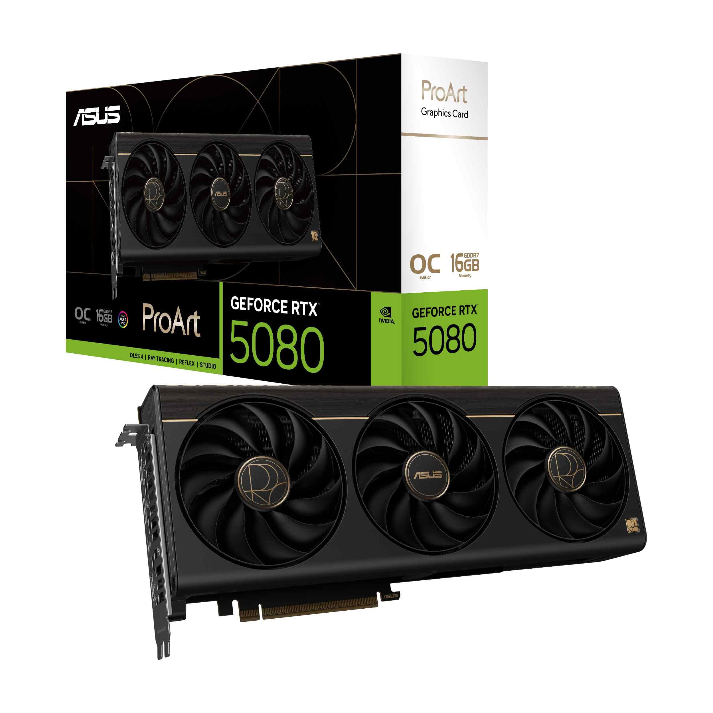 Tarjeta gráfica ASUS ProArt GeForce RTX⢠5080 OC Edition (PCIe® 5.0, 16GB GDDR7, USB Type-C®, HDMI®/DP 2.1, 2.5 ranuras, ventiladores Axial-tech, cámara de vapor, almohadilla térmica de cambio de fase_0 Tarjeta gráfica ASUS ProArt GeForce RTX⢠5080 OC Edition (PCIe® 5.0, 16GB GDDR7, USB Type-C®, HDMI®/DP 2.1, 2.5 ranuras, ventiladores Axial-tech, cámara de vapor, almohadilla térmica de cambio de fase_0