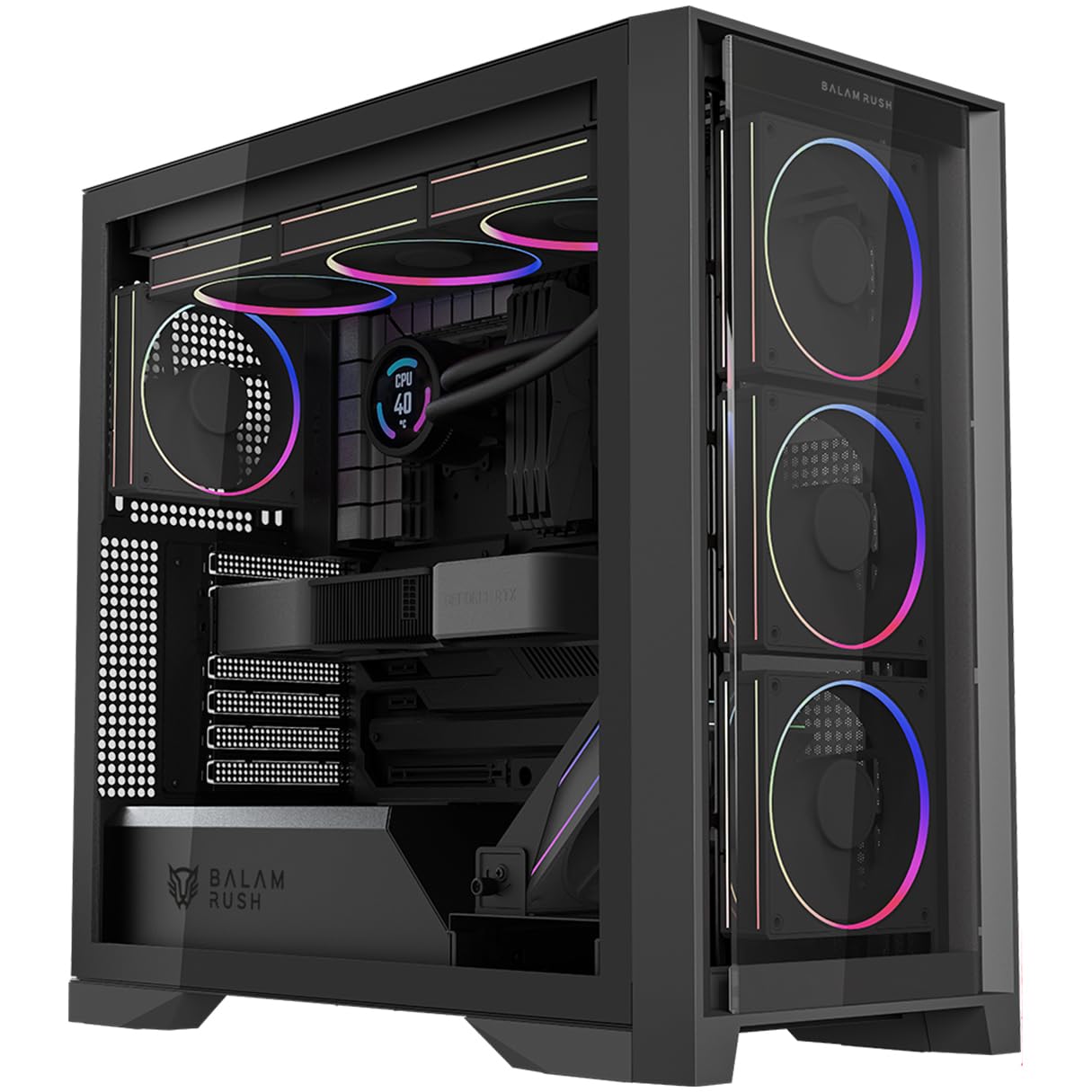 Balam Rush Gabinete Gamer Carbono Polar Twin Mate 9900 ATX 5 Fan ARGB Cristal Templado Frente Intercambiable USB-C Negro BR-941457_0 Balam Rush Gabinete Gamer Carbono Polar Twin Mate 9900 ATX 5 Fan ARGB Cristal Templado Frente Intercambiable USB-C Negro BR-941457_0
