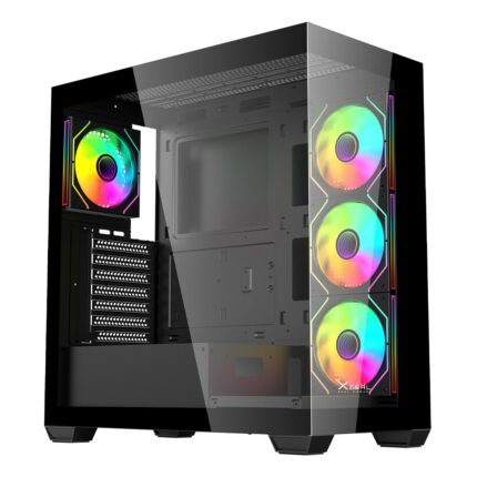 Gabinete Gamer Mid Tower Xzeal ATX Panel Der. Vidrio + Metal 2xUSB1.0 + 1xUSD3.0 + 3.5 mm + 4 ARGB Fans + 1 HUB Negro_0