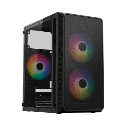 Gabinete Mini Torre Doom Pro Mesh GI730 / MAX MB M-ATX Fuente ATX 600 W / 1x USB 3.0 + 1x USB 2.0 + 3xFan FRGB/Panel Izq Cristal + Frente Mesh/Negro_0