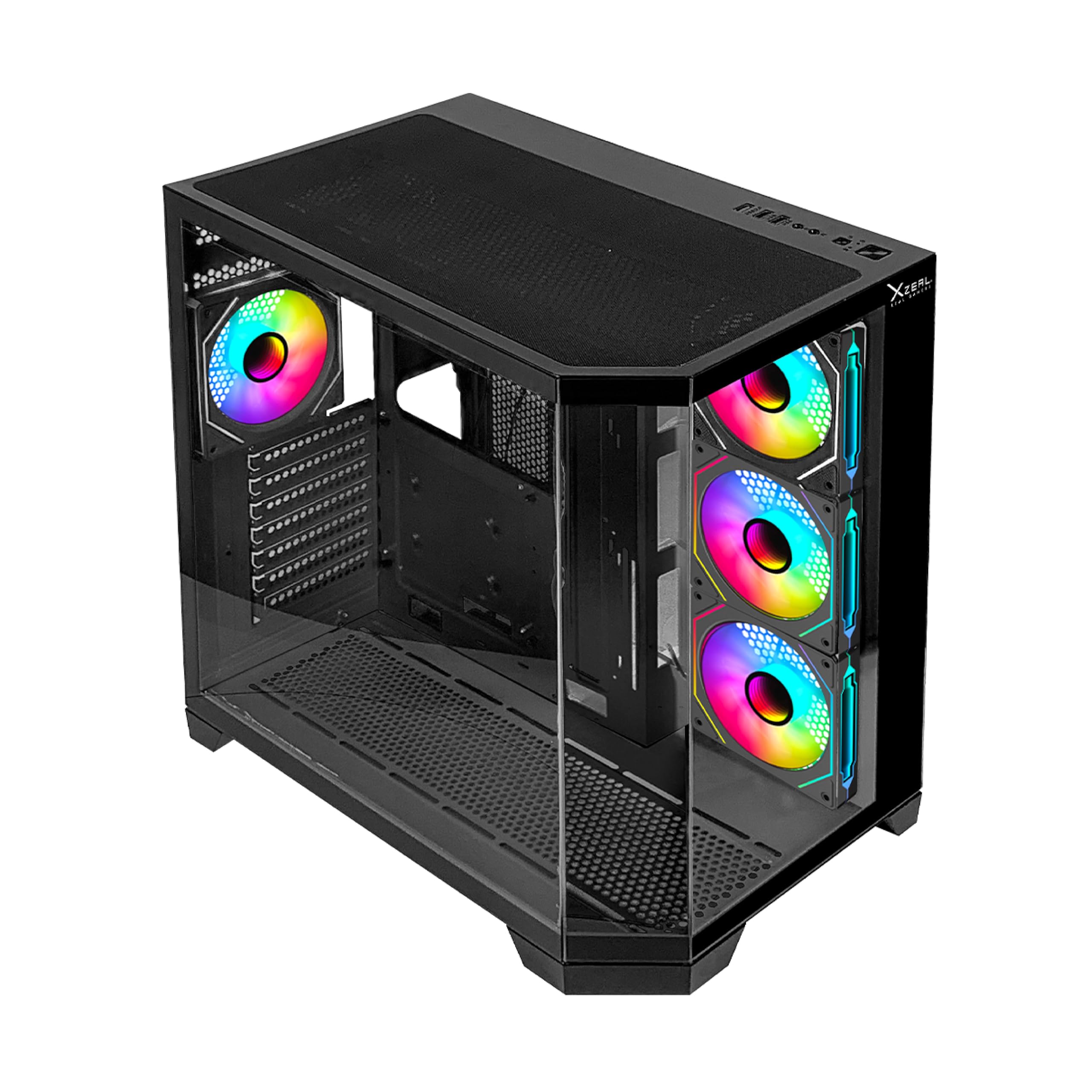 Gabinete Gamer Mid Tower ATX Negro Panel de Vidrio Templado + 4 Ventiladores 120mm RGB Compatibilidad con Enfriamento Liquido Xzeal_0 Gabinete Gamer Mid Tower ATX Negro Panel de Vidrio Templado + 4 Ventiladores 120mm RGB Compatibilidad con Enfriamento Liquido Xzeal_0
