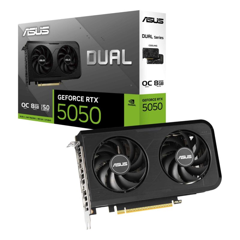 ASUS Dual GeForce RTXâ¢ 5050 8GB GDDR6 OC Edition (PCIe 5.0, 8GB GDDR6, DLSS 4, HDMI 2.1b, DisplayPort 2.1b, 2-Slot, diseÃ±o de Ventilador de tecnologÃ­a axial de 0dB, BIOS Dual y mÃ¡s) DUAL-RTX5050-O8G_0