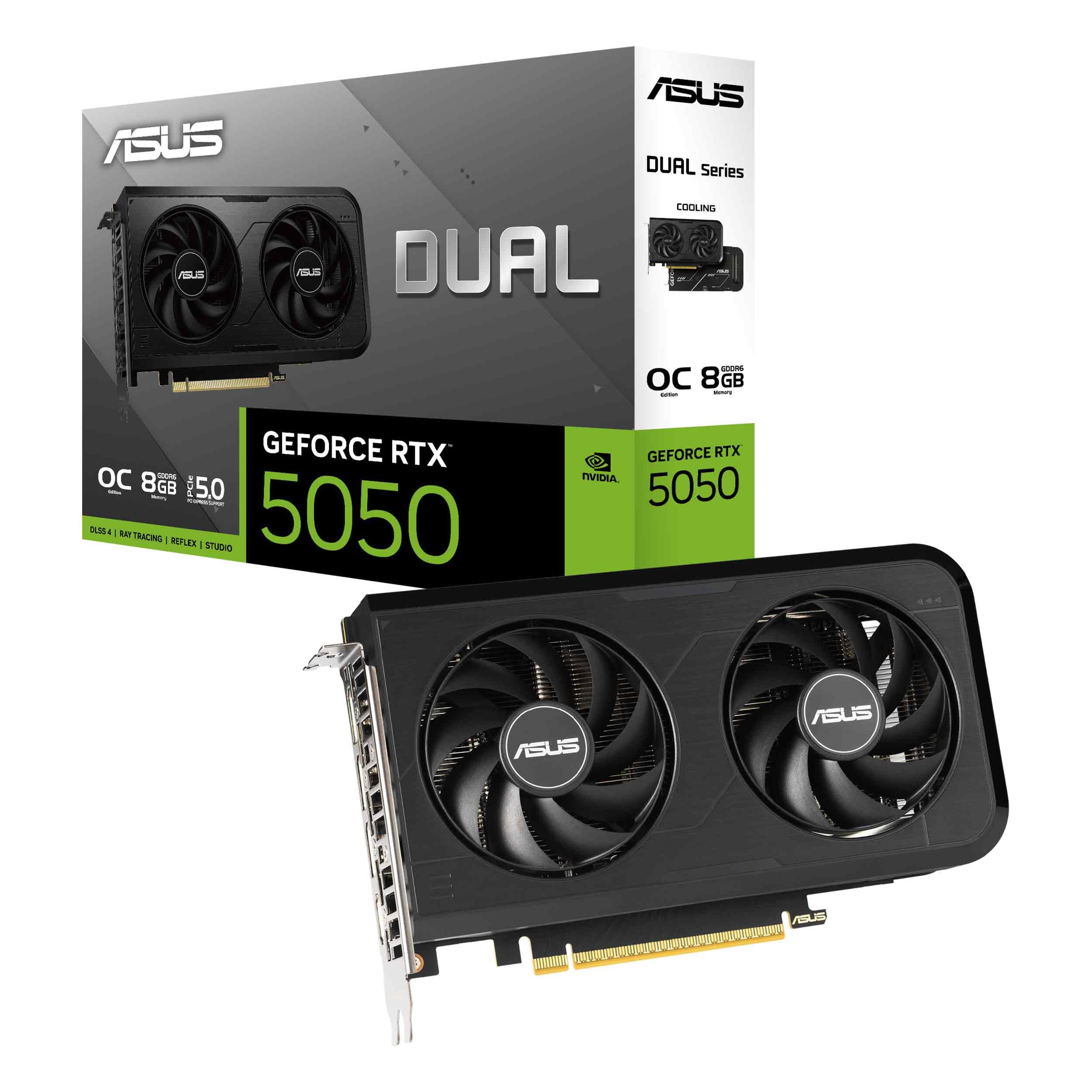 ASUS Dual GeForce RTX⢠5050 8GB GDDR6 OC Edition (PCIe 5.0, 8GB GDDR6, DLSS 4, HDMI 2.1b, DisplayPort 2.1b, 2-Slot, diseño de Ventilador de tecnologÃa axial de 0dB, BIOS Dual y más) DUAL-RTX5050-O8G_0 ASUS Dual GeForce RTX⢠5050 8GB GDDR6 OC Edition (PCIe 5.0, 8GB GDDR6, DLSS 4, HDMI 2.1b, DisplayPort 2.1b, 2-Slot, diseño de Ventilador de tecnologÃa axial de 0dB, BIOS Dual y más) DUAL-RTX5050-O8G_0