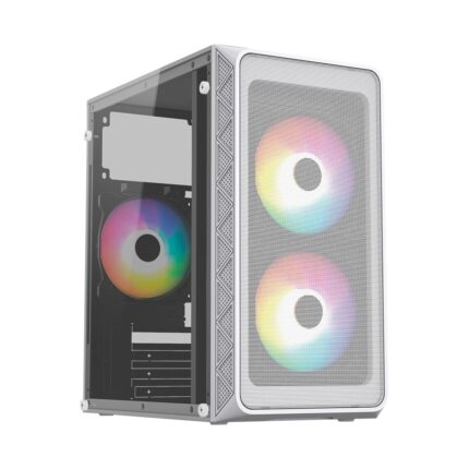 Gabinete Mini Torre Doom Pro Mesh GI730 / MAX MB M-ATX Fuente ATX 600 W / 1x USB 3.0 + 1x USB 2.0 + 3xFan FRGB/Panel Izq Cristal + Frente Mesh/Blanco_0