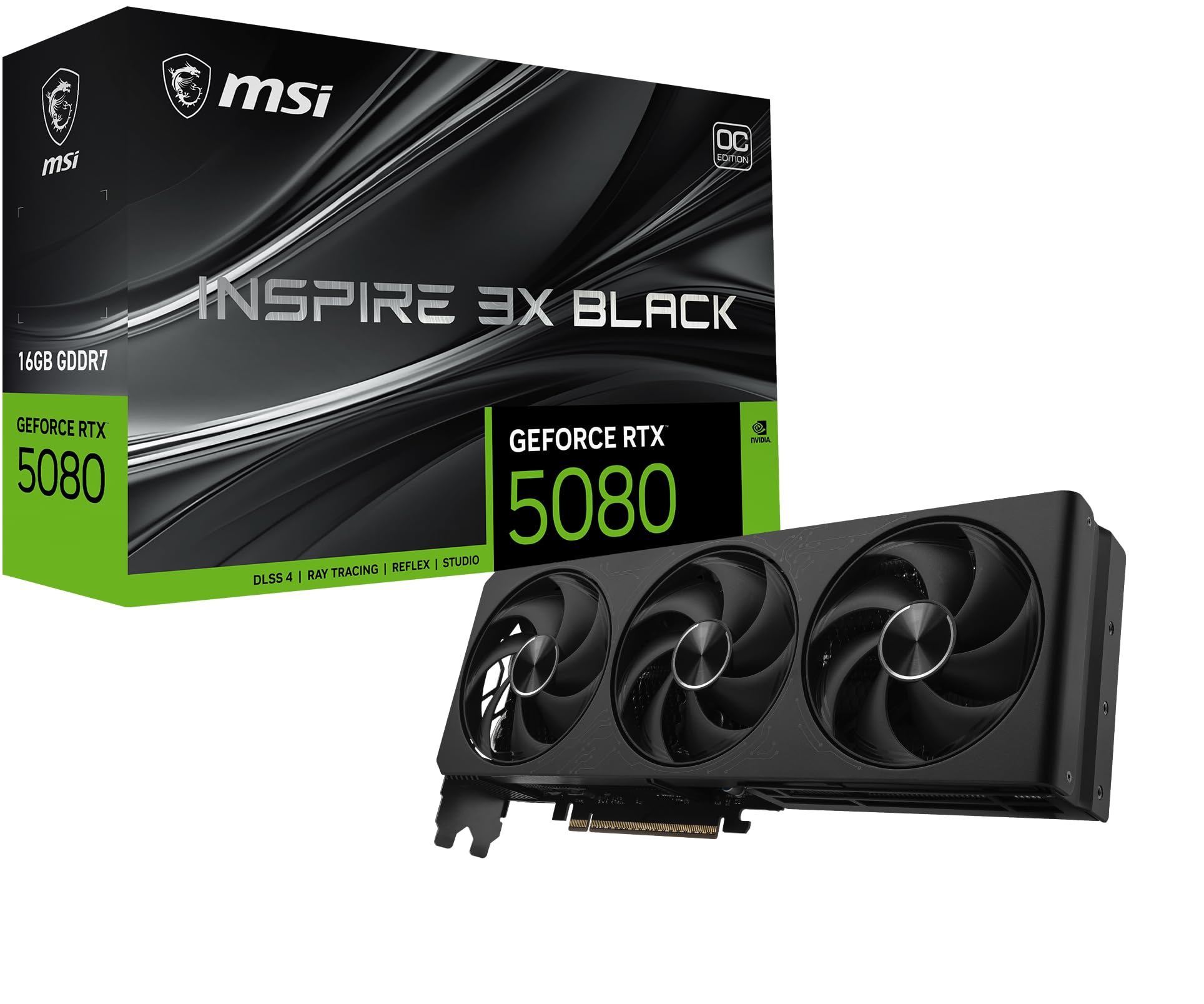 msi Gaming RTX 5080 16G Inspire 3X OC Tarjeta gráfica Negra (16 GB GDDR7, 256 bits, Extreme Clock 2655 MHz, DisplayPort x 3 2.1a, HDMI 2.1b, NVIDIA Blackwell Architecture)_0 msi Gaming RTX 5080 16G Inspire 3X OC Tarjeta gráfica Negra (16 GB GDDR7, 256 bits, Extreme Clock 2655 MHz, DisplayPort x 3 2.1a, HDMI 2.1b, NVIDIA Blackwell Architecture)_0