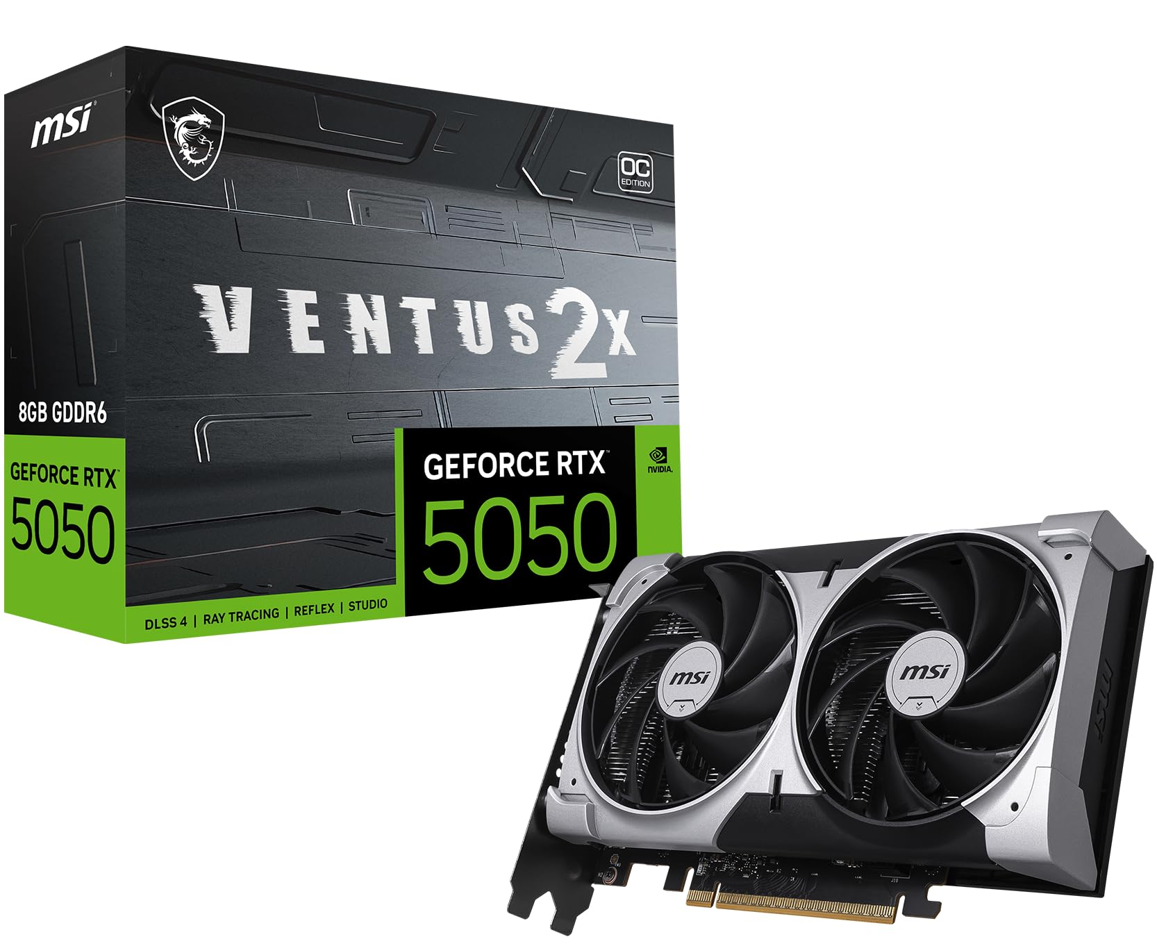 MSI Gaming RTX 5050 8G Ventus 2X OC Tarjeta gráfica (8GB GDDR6,128 bits, Rendimiento Extremo: 2617 MHz, DisplayPort x3 2.1a, HDMI 2.1b, NVIDIA Blackwell Architecture)_0 MSI Gaming RTX 5050 8G Ventus 2X OC Tarjeta gráfica (8GB GDDR6,128 bits, Rendimiento Extremo: 2617 MHz, DisplayPort x3 2.1a, HDMI 2.1b, NVIDIA Blackwell Architecture)_0