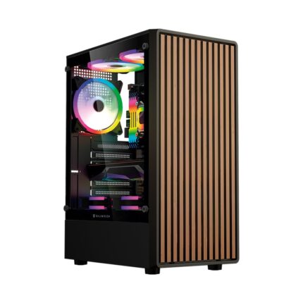 Balam Rush Acteck Gabinete Gamer Dragonfly GM580, Media Torre ATX, Negro, Panel Lateral de Cristal, 4 Ventiladores ARGB de 120mm, Frontal Tipo Madera, 38.5x10.3x32.5 cm (Negro)_0