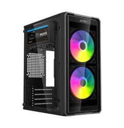 Acteck GI750C Gabinete Mini Torre Ultra Crystal Negro, Panel Lateral y Frontal de Cristal, 2 Ventiladores FRGB 120mm, Fuente ATX 500W, 4 Puertos USB 2.0, Compatible con M-ATX_0