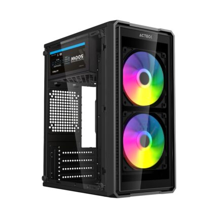 Acteck GI750C Gabinete Mini Torre Ultra Crystal Negro, Panel Lateral y Frontal de Cristal, 2 Ventiladores FRGB 120mm, Fuente ATX 500W, 4 Puertos USB 2.0, Compatible con M-ATX_0