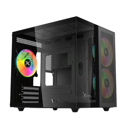 XZEAL Gabinete Gamer Cubo, Ventana Cristal, 2X Vent Frontales, 1x Vent Trasero 120mm, Negro Vidrio Templado Color Claro RGB Dispositivos compatibles Motherboard, CPU_0