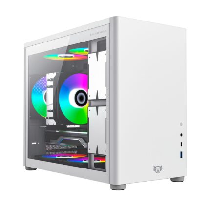 Balam Rush Eris Frost GI985 Gabinete Gamer Mini Torre, Panel Lateral de Cristal, USB 3.0 y USB-C 3.1, Compatible con M-ATX, 355 mm (Blanco)_0