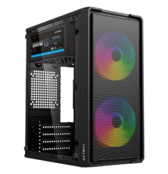 Acteck Doom Ultra Mesh GI750M Gabinete Mini Torre Negro, Panel Lateral de Cristal, Frente Mesh, 2 Ventiladores FRGB 120mm, Fuente 500W ATX, 4 Puertos USB 2.0, Compatible con M-ATX_0