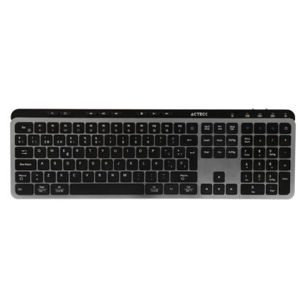 Acteck Krea Teclado Multidispositivo Inspire TI755, InalÃ¡mbrico 2.4 MHz + Bluetooth, TamaÃ±o 100%, Teclas Membrana Tipo Tijera, Recargable, Negro-Gris_0